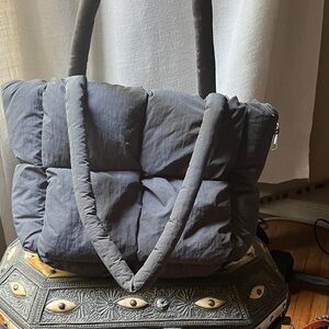 Gray Quilted Tote Bag